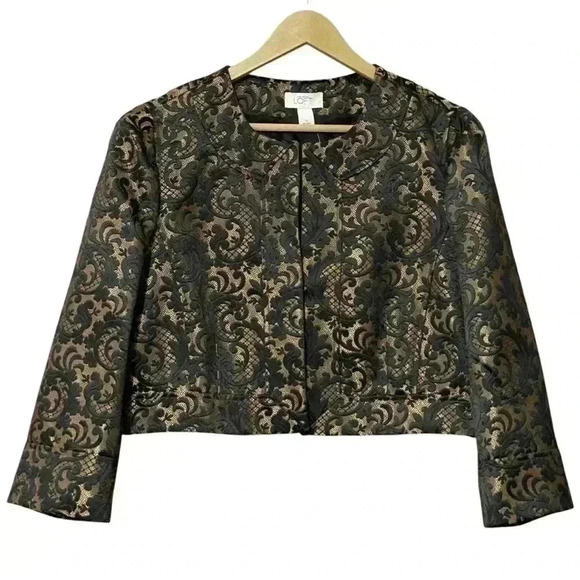 LOFT Jackets & Blazers - Ann Taylor Loft Cropped Brocade Blazer 16 Black/Gold Refined Old Money NWT